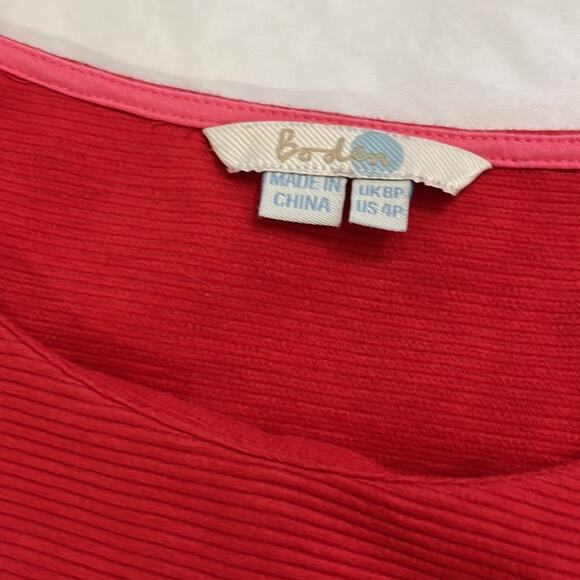 Boden Women’s Small Petite Dress Red Ribbed 3/4 Sleeve Pocket A-Line Solid Mini - Picture 5 of 8